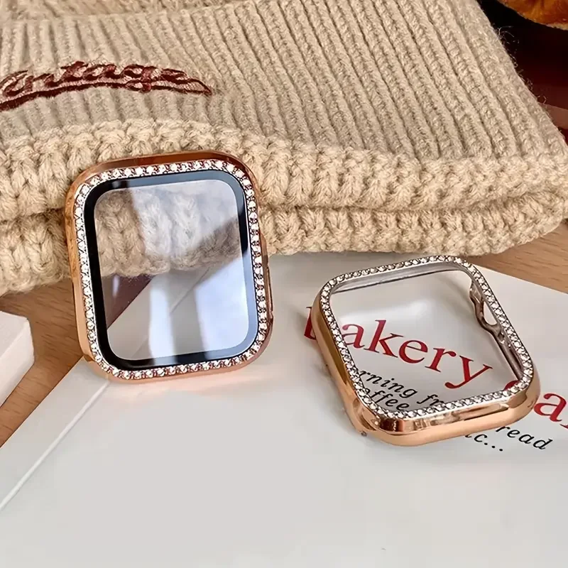 Glas + Bling Diamond Case für Apple Watch Serie 11-10 9 8 7 6 5 4 SE 46 mm 42 44 mm-40-41-45 mm Bumper Displayschutzfolie Zubehör