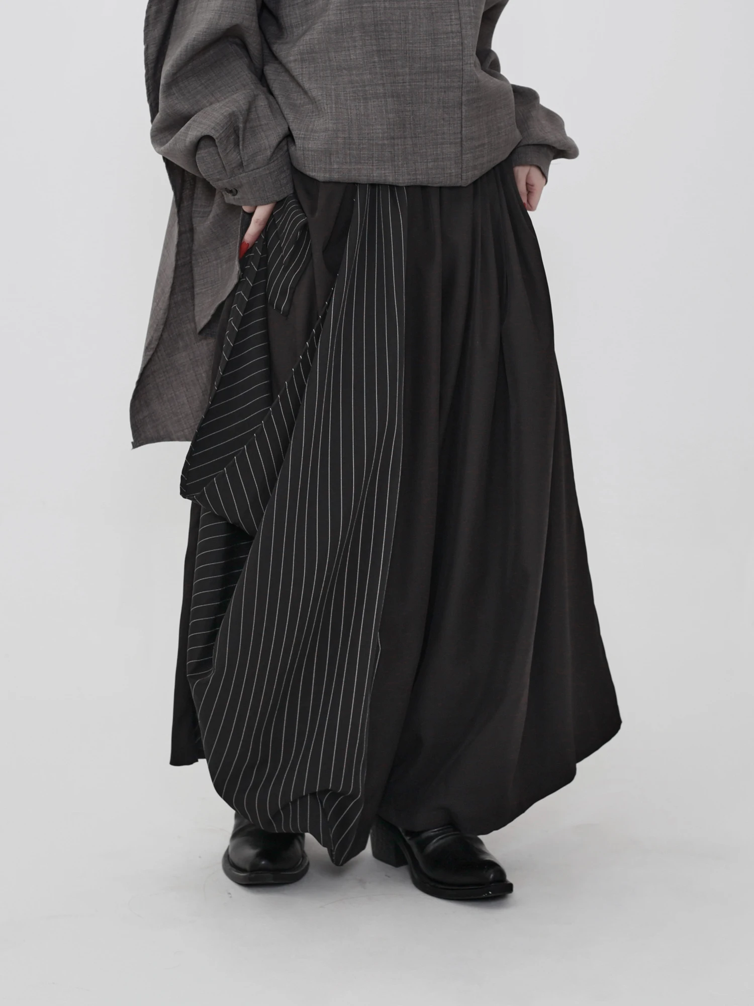 Incompleted Line Sensation Deconstructivism Stripe Skirt Pants Dark Style Drape Wide Leg Pants Asymmetric Original Style
