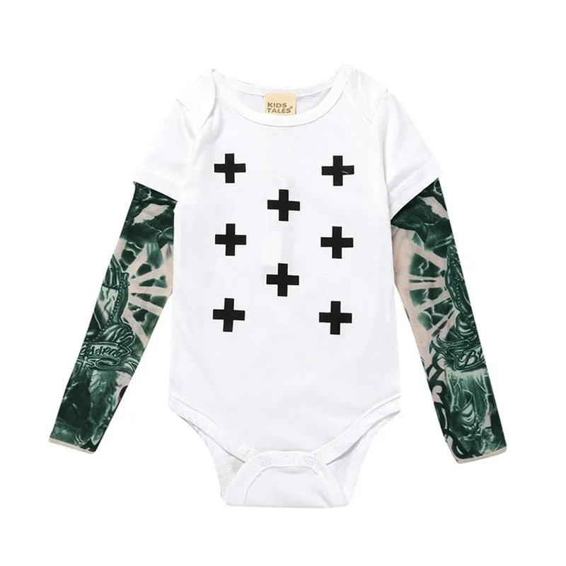 Summer Cotton Newborn Baby Boy Bodysuit Clothes Tattoos Print Long Sleeve Jumpsuit Infant Outfits Kids Cotton Romper One Pieces