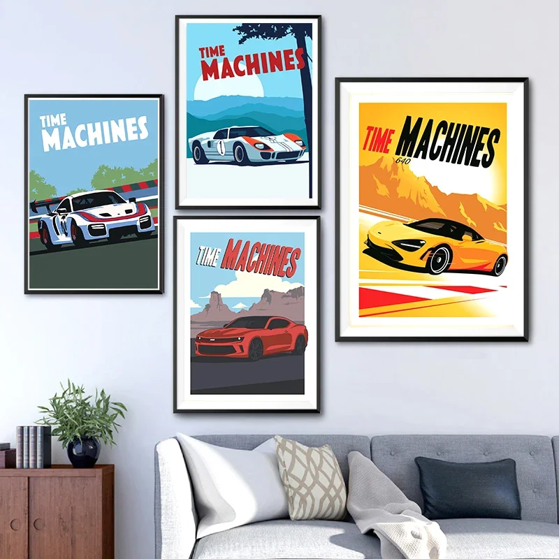 Racing Car Poster Sport Car Time Machine Decoration Supercar Viper Pikes Peak Wall Art Painting Kawaii Room Decor Canvas Poster