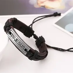 Vintage Christian Alloy Wrap Leather Cuff Bangle Religious Bracelet