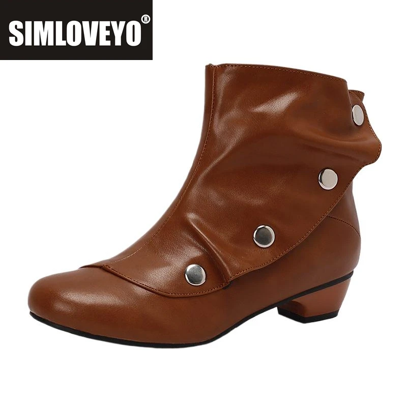 

SIMLOVEYO женские ботильоны для отдыха на блочном каблуке 3,5 см с заклепками и украшением 46 47, 48, винтажные ботинки