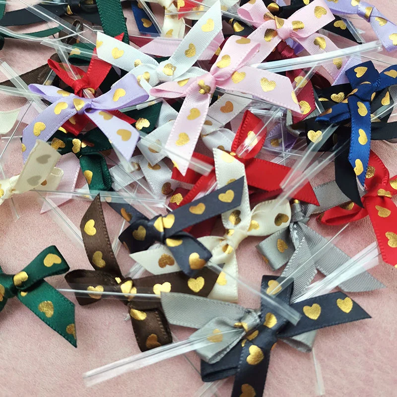 50pcs/pack 45mm Gold Heart Mixed Bows For Valentine\'s Day Decoration Gift Packaging Handmade DIY Making Clothing Accessories