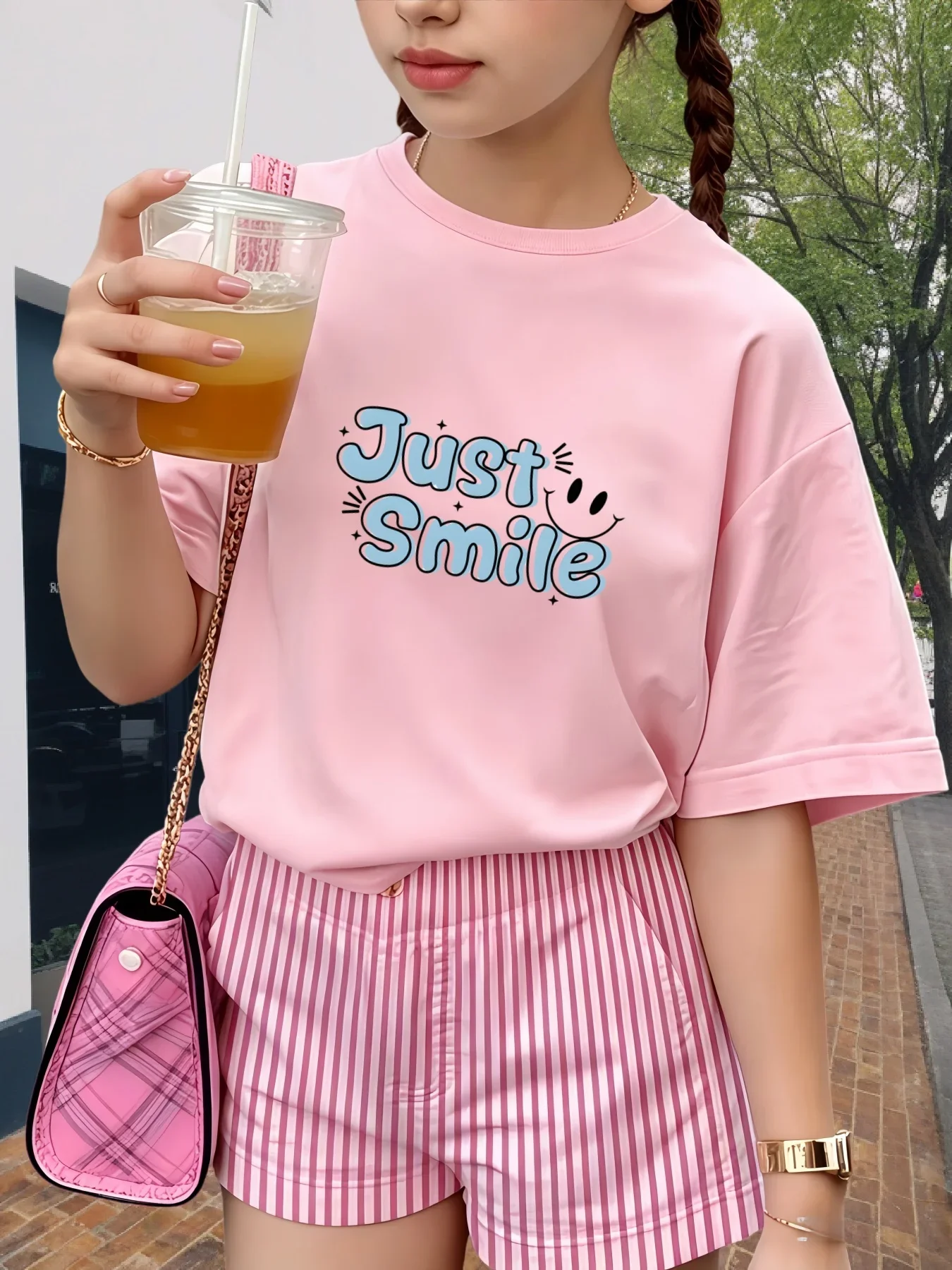 Fluorescent Green Kids T Shirt Pure Cotton JUST SMILE Smiley Letter Print O-neck Short Sleeve Boys Girls Summer Tops