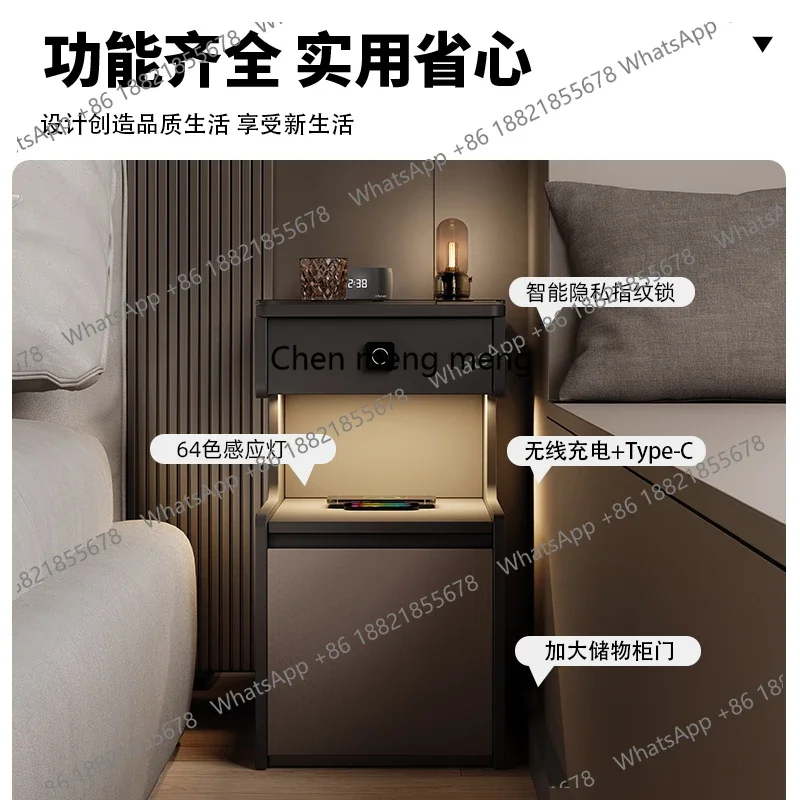 

M46 Итальянский минималистичный ультраузкий умный прикроватный столик с замком по отпечатку пальца, шкаф для хранения, маленькая прикроватная тумбочка с подсветкой