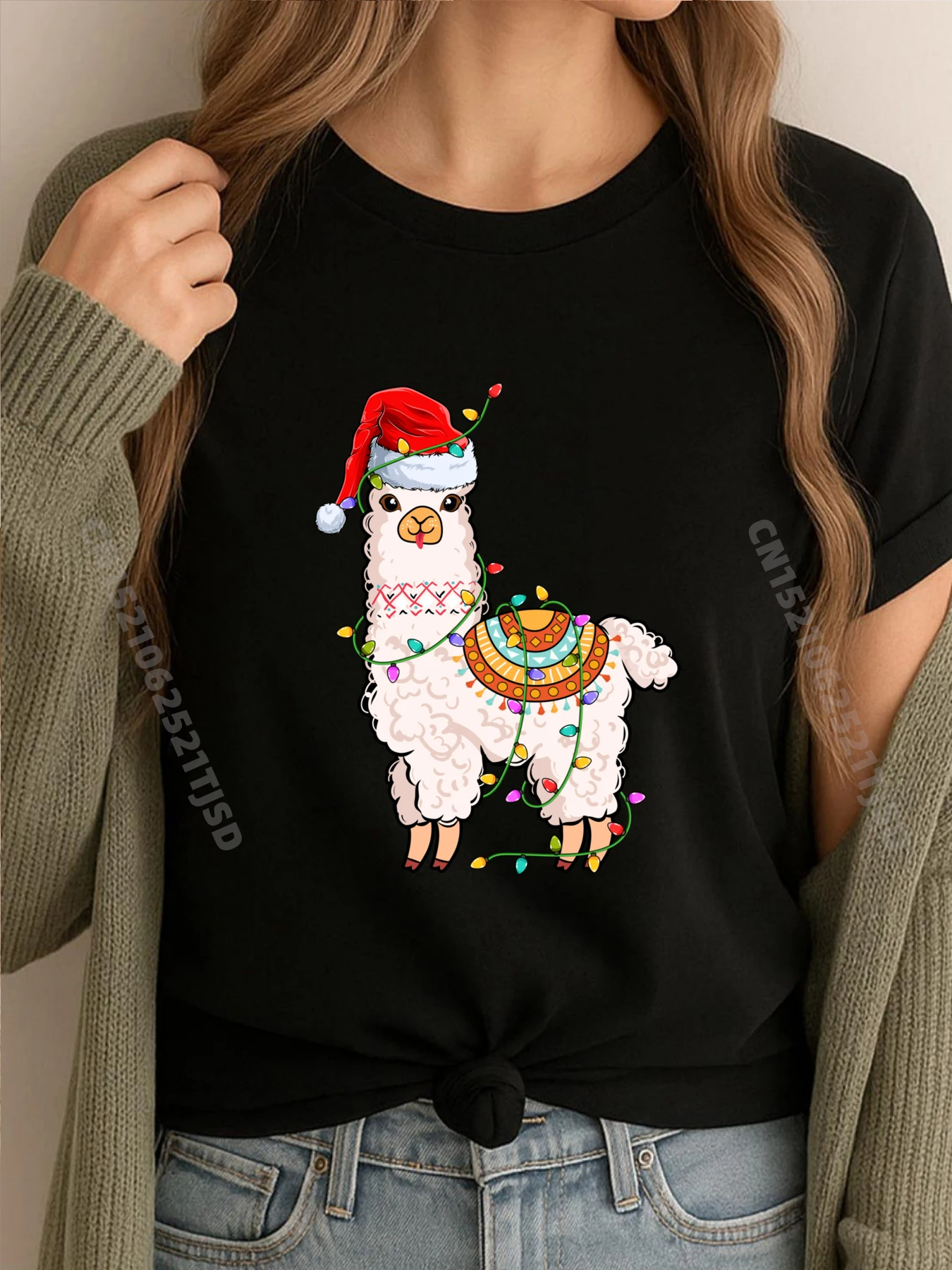 

Alpaca Llama Wearing Santa Hat Xmas Llama Lover Christmas Mens Clothing Plus Size Meme Tshirt Camisa