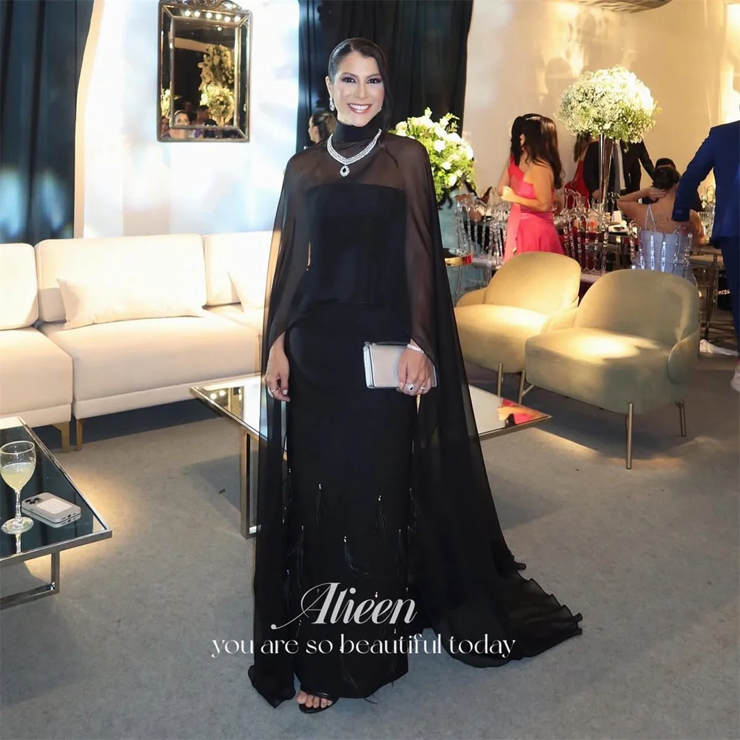 

Aileen Chiffon High Neck Black Straight Evening Dress 2026 Prom Dress Formal Evening Modest Customized فساتين سهره نسائي