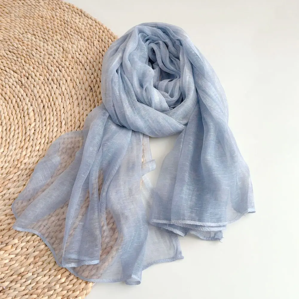 Oversized Nylon Wrap Scarf Bamboo Texture Breathable Shawl Summer Sun Protection Solid Color Fashion Accessory For Girls