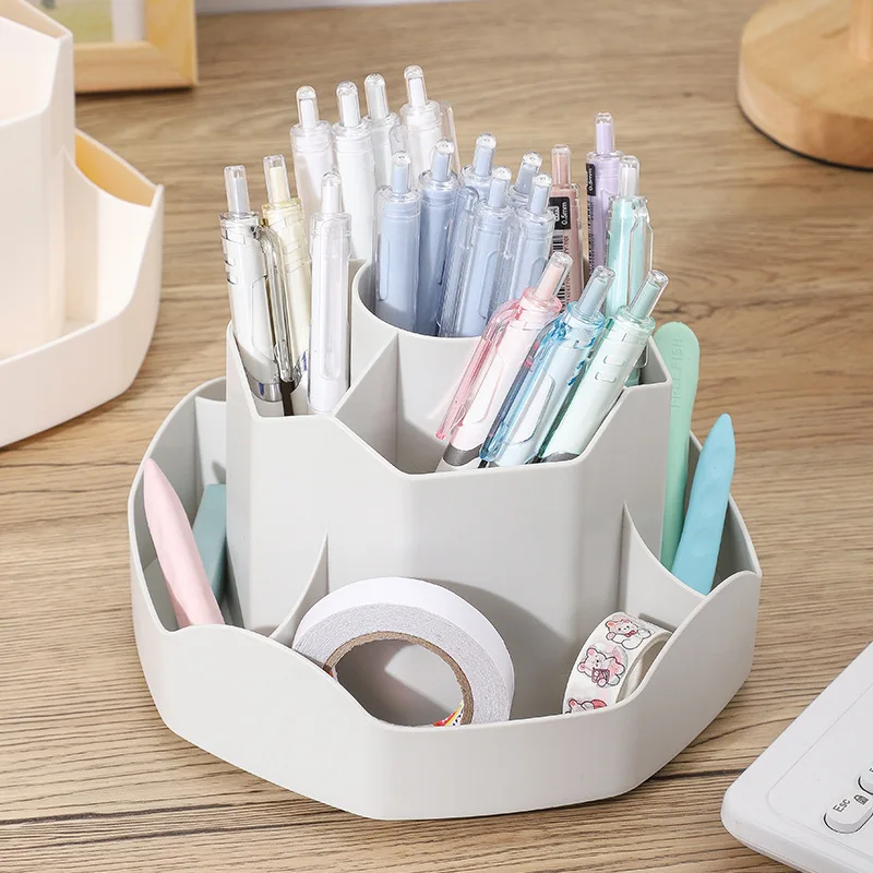 9-hole Large-capacity Rotating Pen Holder Storage Box Office Desktop Stationery Pen Holder Simple Student Supplies