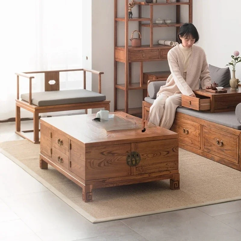 

New Chinese coffee table box solid wood retro zen log old elm multi-functional antique box