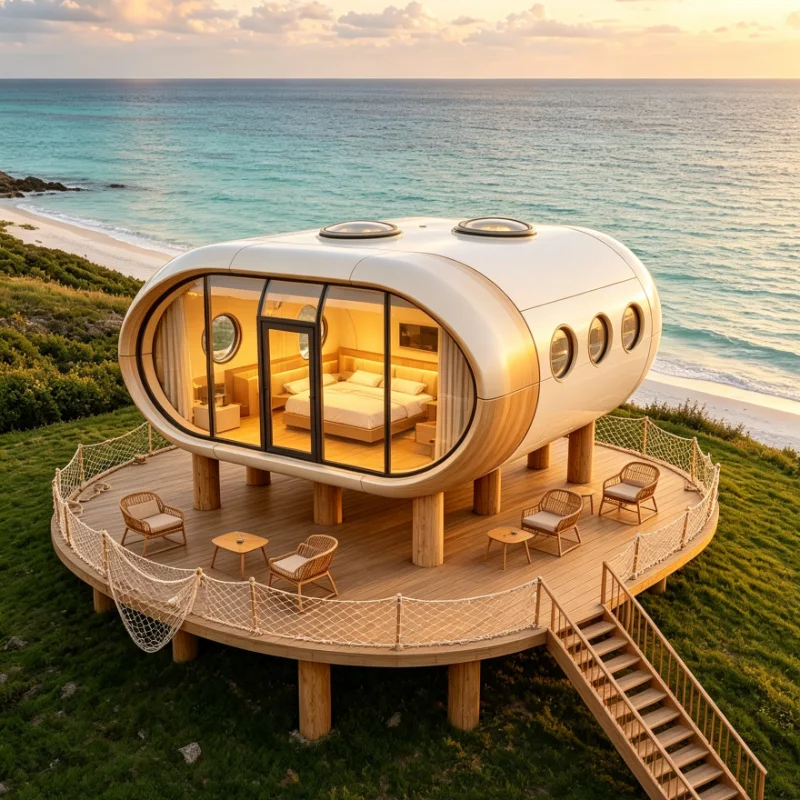 Customized Space Capsule House Prefab Modular Steel Frame Tempered Glass Multi Purpose Foundation Free