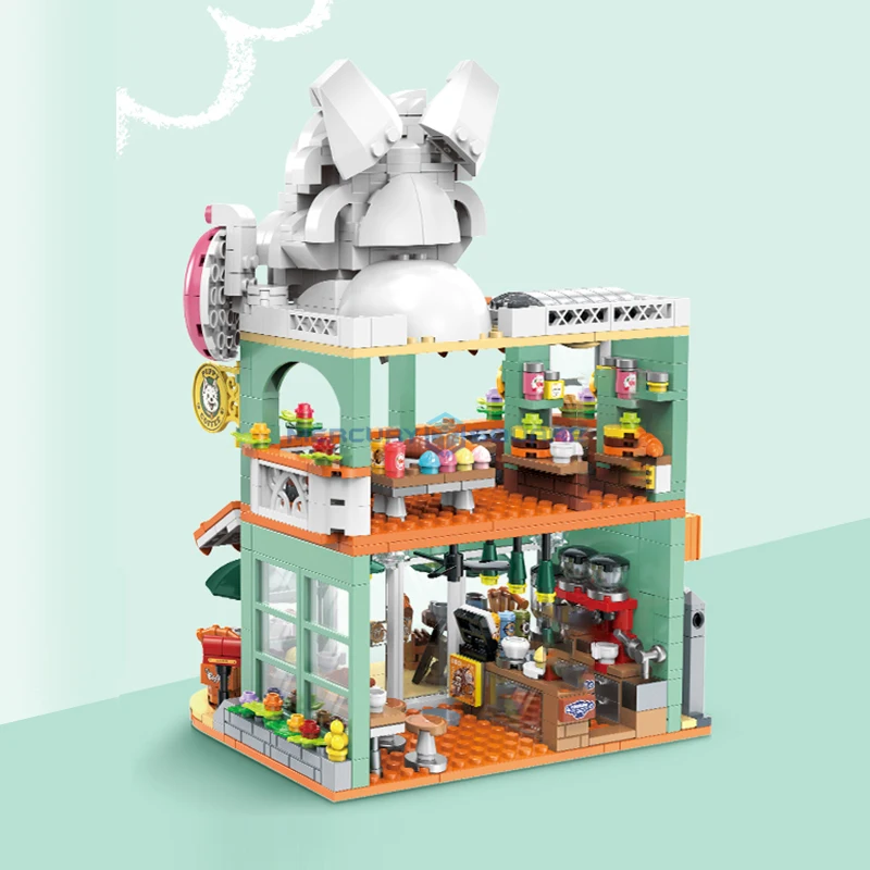 Cute Pet Series Afternoon Tea Room Model Bricks House MOC 60524 Modular Building Blocks Ideas Toy Gift for Chirdren Boys Girls