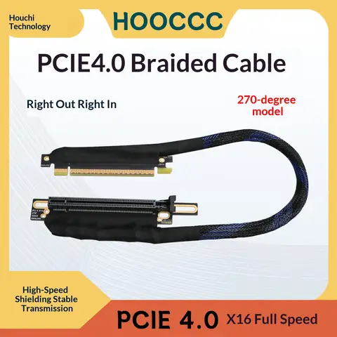 HOOCCC PCIe 4.0 x16 Riser Cable GEN4 Braided GPU Extension Cable 270 Degree for RTX 4090 4080 4070 RX 7900XT Graphics Card