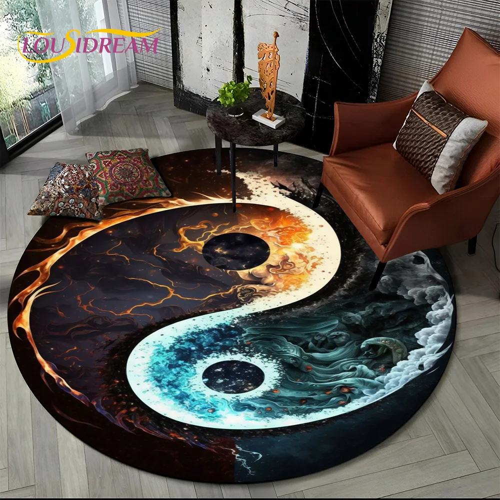 3D Chinese Tai Chi Naturalize Yin and Yang Round Carpet Rug for Living Room Bedroom Child Decor,Pet Area Rug Non-slip Floor Mat