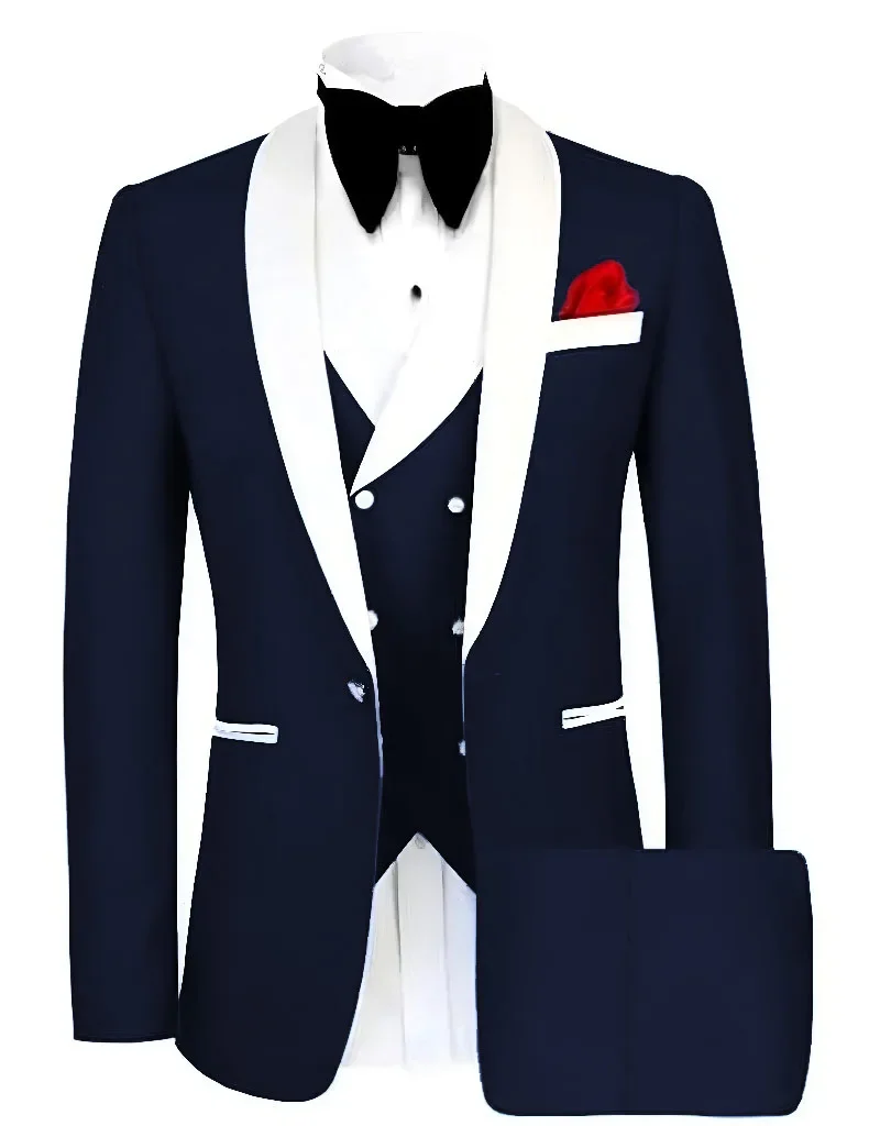 

Men's Classic Tuxedo Suit, 3 pieces Blazer Vest And Pants set, Fitted Jacket, One Button, Shawl, Lapel, Wedding Prom Suits