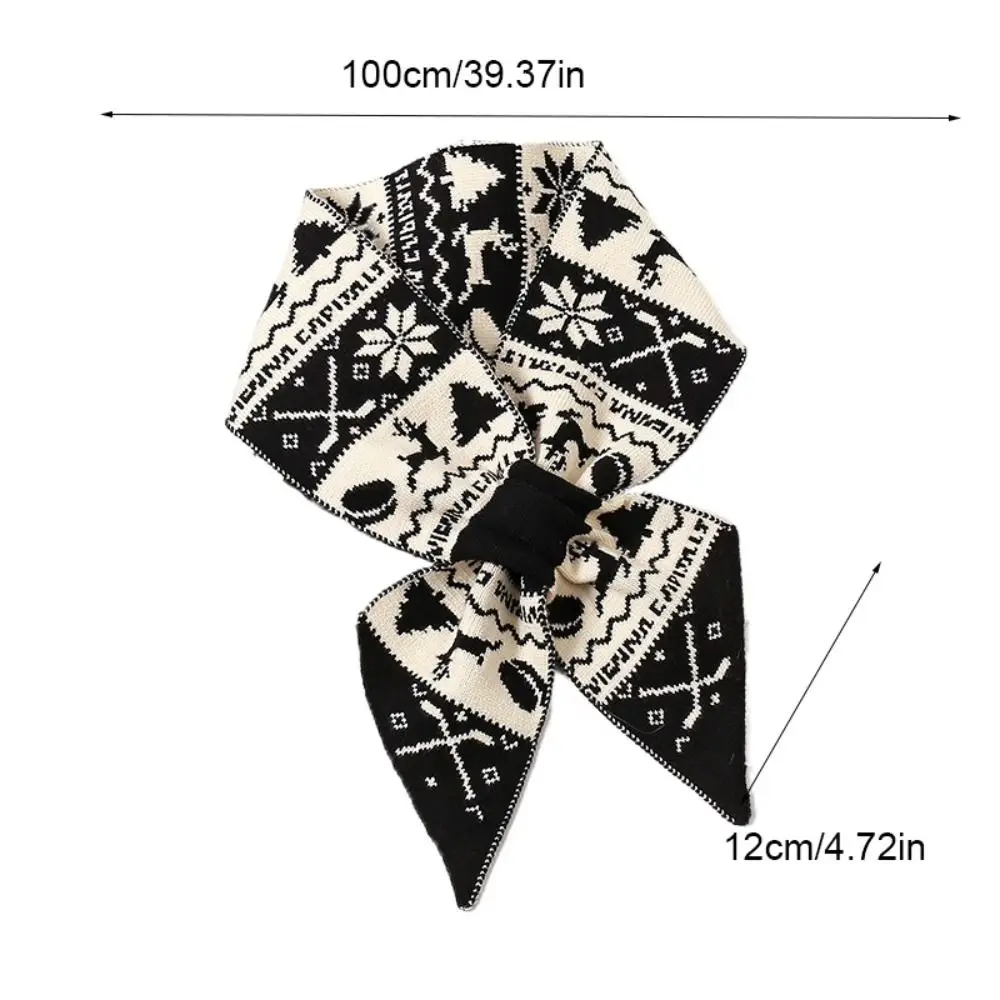 Cute Deer Winter Knitted Scarves Jacquard Korean Style Women Scarf Windproof Bow Tie Woolen Neckerchiefs New Year Gift