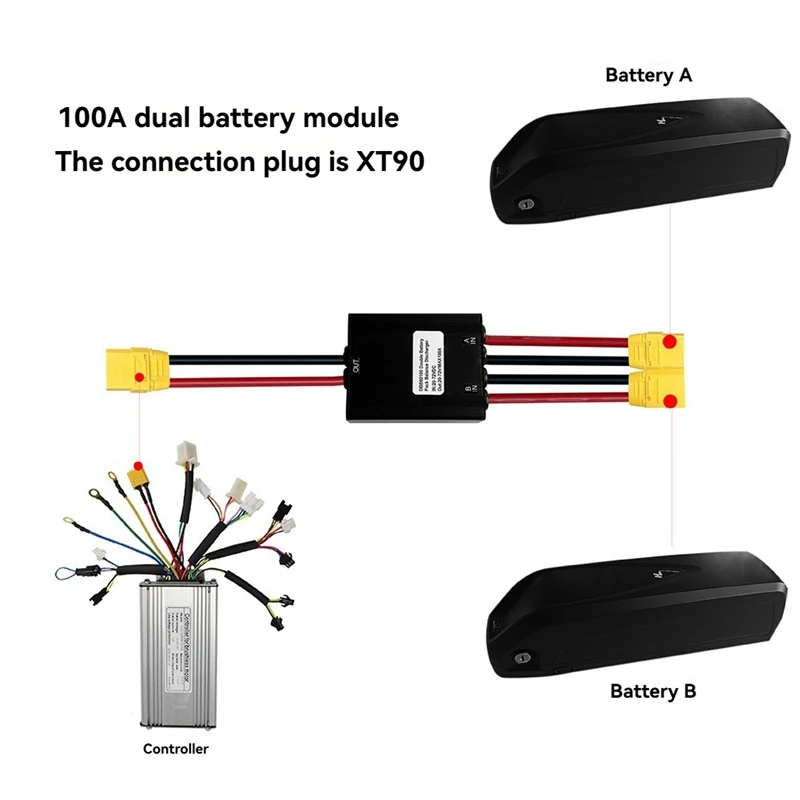 Electric Bicycle Dual Battery Discharge Converter, 20-72V 100A Simultaneous Connection Adapter