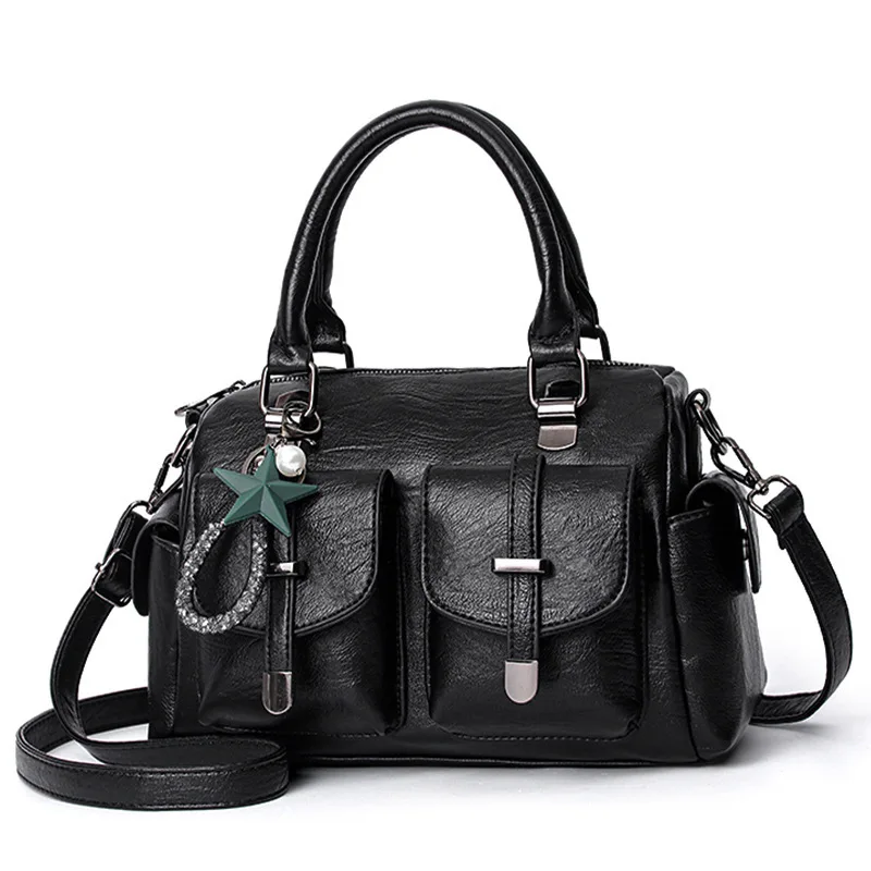 New solid color minimalist leather texture tassel personalized large capacity single shoulder crossbody soft leather bag