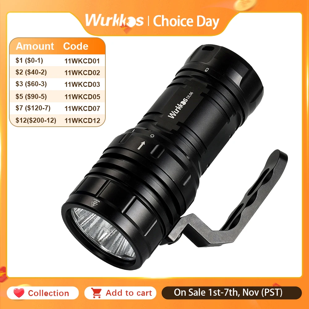 Wurkkos DL06 Diving Torch 3*21700 High Power Rechargeable LED Flashlight 15000LM 6*XHP50.2 Power Bank IPX8 Underwater Work Light