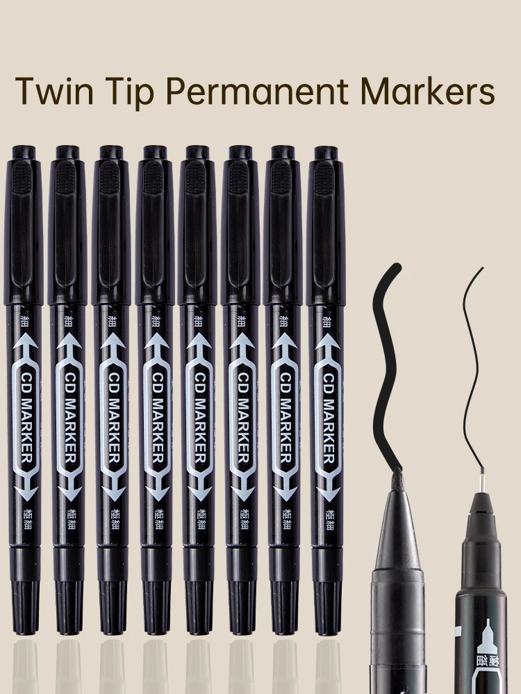 Doppelseitige Permanentmarker, Schwarze Dual-Tip-Stifte, Fein 0,5mm & Breit 1,5mm, Wasserfest zum Schreiben, Zeichnen & für Büronutzung – Detail 3