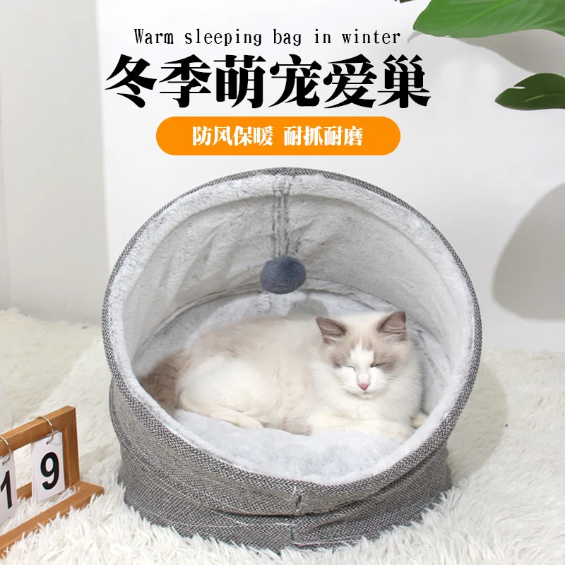 niche-pour-chat-semi-fermee-epaisse-chaude-pour-l'hiver-securisee