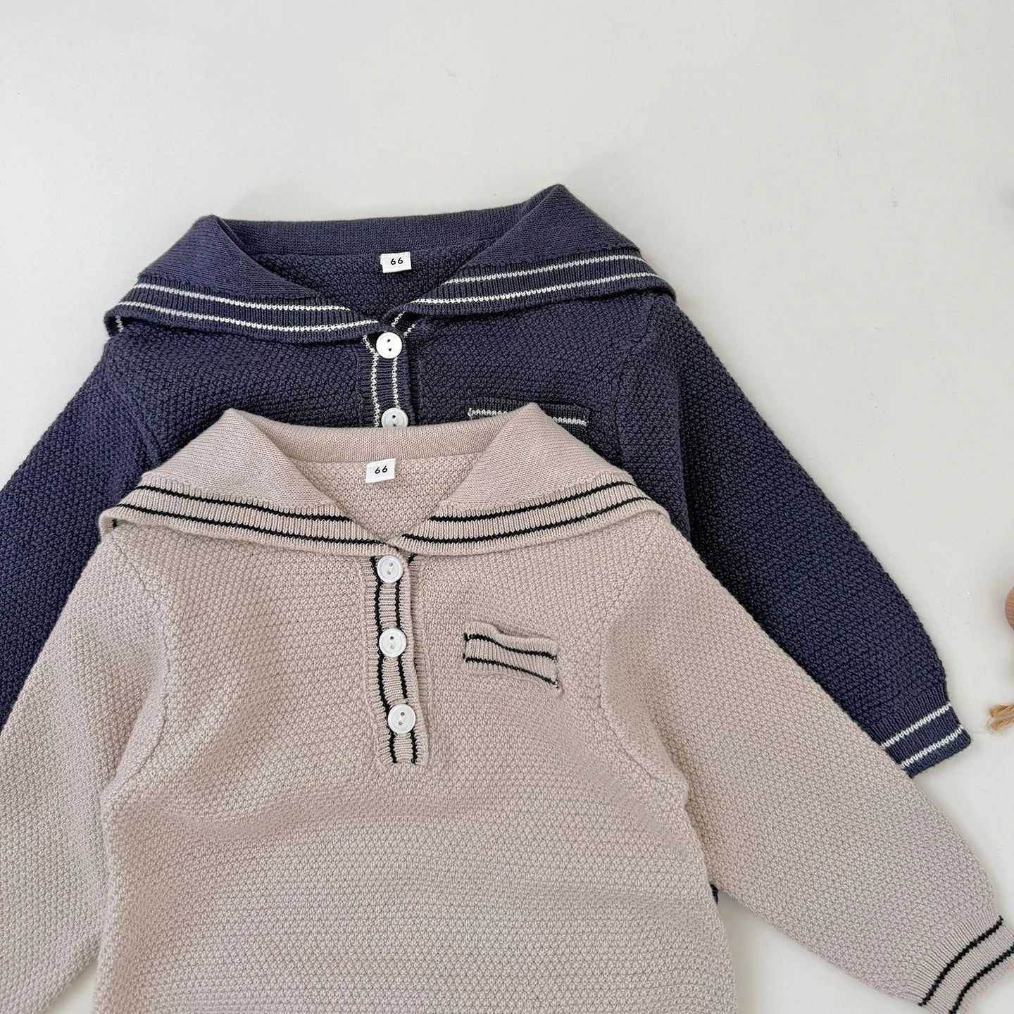 ملابس ربيع 2026 للأطفال الأولاد بأكمام طويلة للأطفال الصغار قطعة واحدة بياقة بحار ملابس تريكو للأولاد الرضع #5