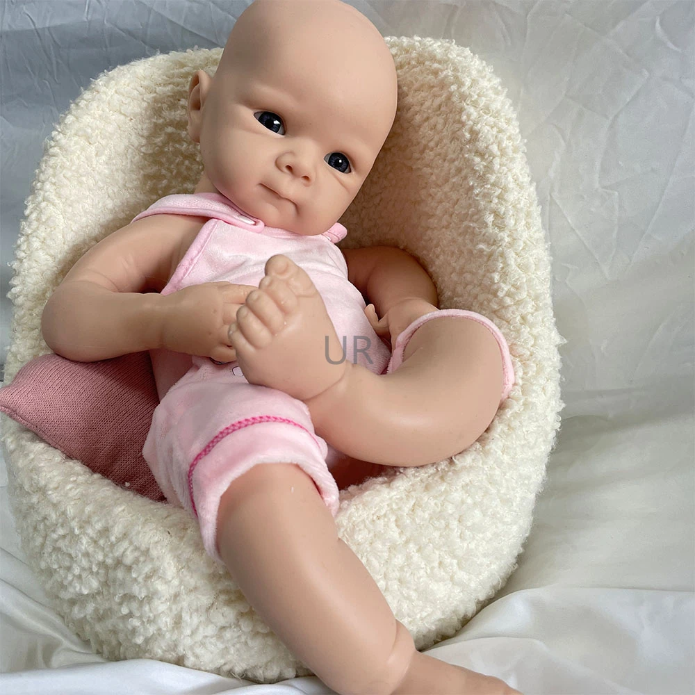 19 pulgadas sin pintar 100% silicona platino pura muñeca de renacimiento bricolaje en blanco bebé recién nacido con ojos azules regalo de la colección del pintor