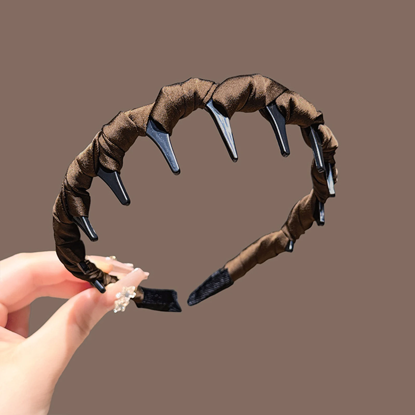 

High Cranium Wave Headband with Teeth Comb Wrapped Cloth Hairband U-Shaped Zigzag for Women Daily Use Yoga Spa Parties