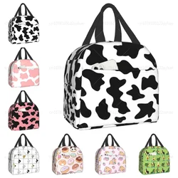 Cow Print Insulated Lunch Bag Reusable Lunch Box For Girls, Cooler Lunch Tote Bag With Front Pocket for Teen Girls Women