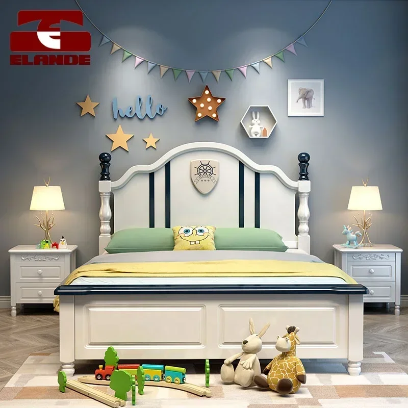 American solid wood children's bed prince princess bed simple double storage beds bedroom furniture