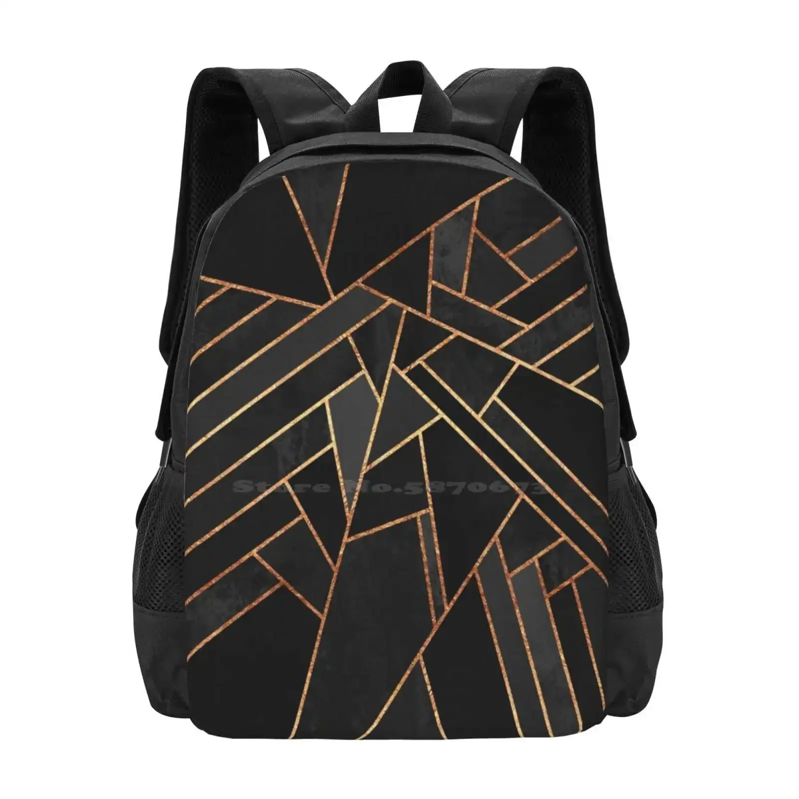 

Рюкзак с 3d принтом «Черная ночь», студенческая сумка, графический узор, абстрактные линии, черная темная медная мозаика, современная геометрия