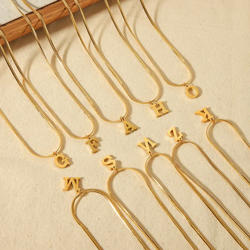 

Cross-Border Best-Selling 26-Letter Nelace Simple Sle Stainl Steel Plated 8K Gold Flat Snake Bone Clavicle Chain Vers...