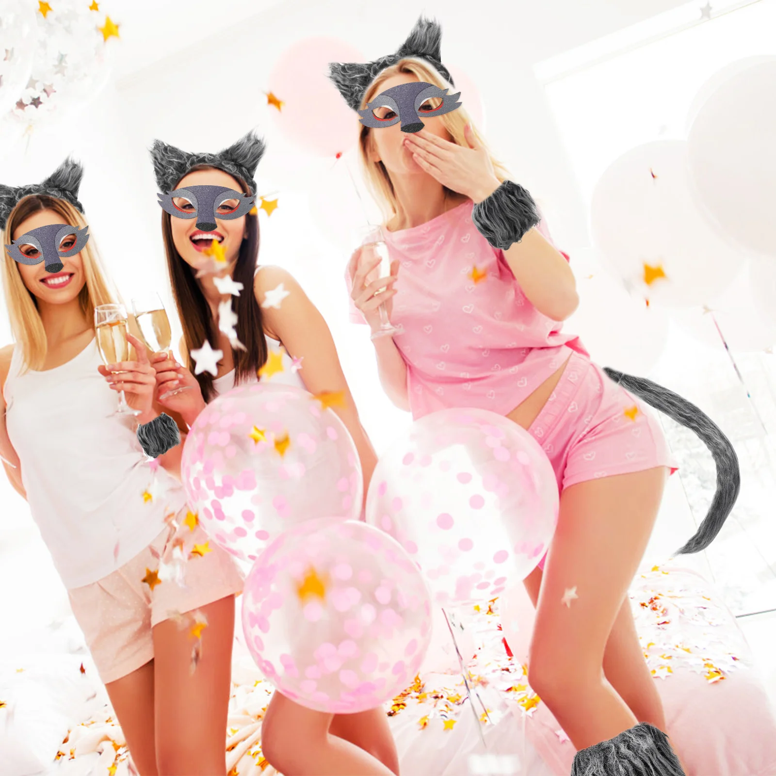 

1 комплект, 1 комплект, костюм с волчьими ушками и хвостом, пушистые животные, аксессуары для косплея для детей, вечерние, Хэллоуин, ролевые игры