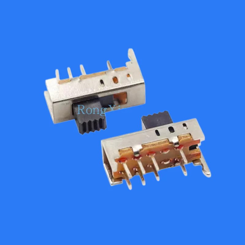100pcs/ 3-speed toggle switch SS-23E05 double row 8 feet 2 fixed feet 2P3T vertical sliding power switch