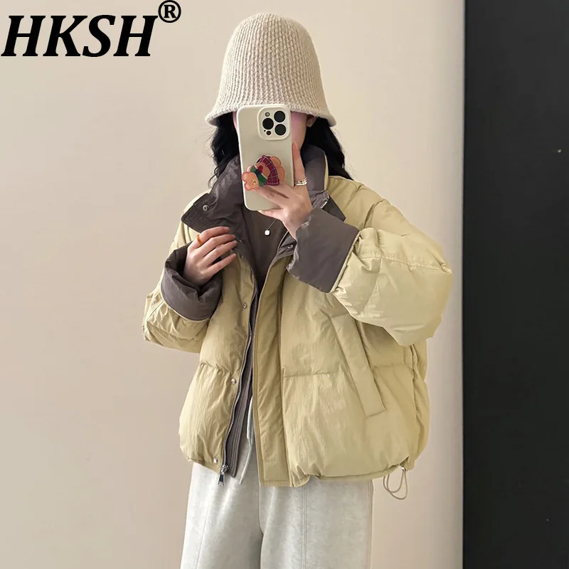 

HKSH Новое зимнее женское короткое пуховое пальто с воротником-стойкой на молнии с цветными блоками, универсальная корейская милая модная повседневная теплая куртка HK14198
