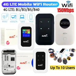 4G LTE Mobile WiFi Router 3650mAh 150Mbps Pocket Mobile Hotspot Up To 10 Users with SIM Card Slot Wireless Router for Car Travel