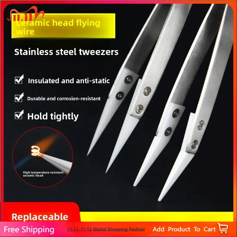 Precisie puntig roestvrij staal zuur alkali corrosiebestendig pincet, hittebestendig elektronische componentlas