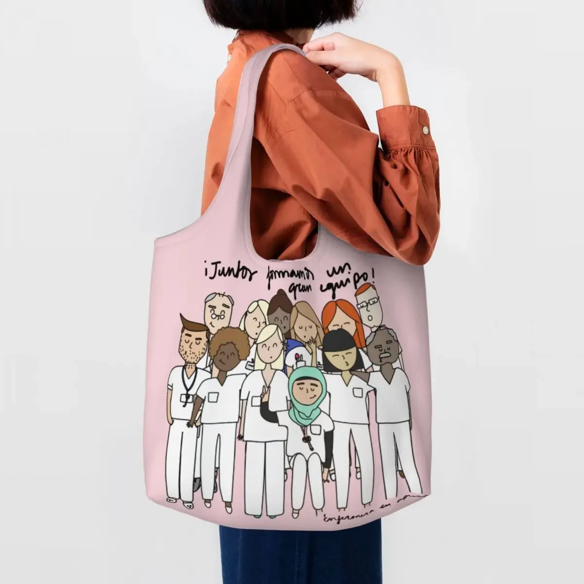 

Custom Nurse Grocery Shopping Tote Bag Women Health Care Nursing Doctors Canvas Shoulder Shopper Bags Big Capacity Handbags
