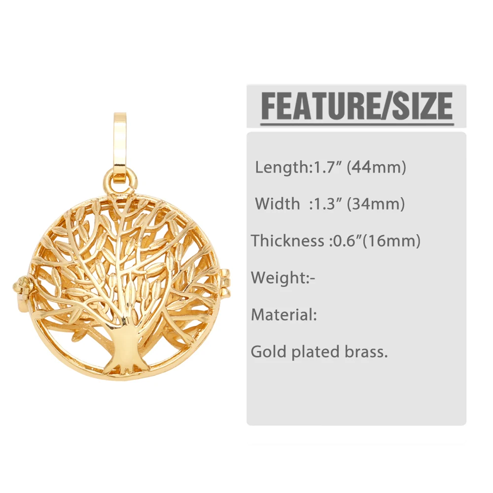 OCESRIO Vintage Tree of Life Harmony Ball Chime Bola Necklace Pendant for Pregnancy Copper Gold Plated Wishing Ball pdtb342