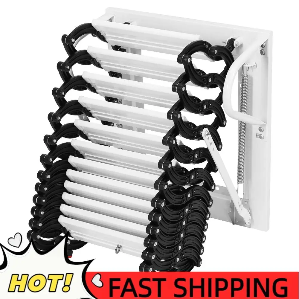 

12-ступенчатая выдвижная лестница для чердака, выдерживающая до 600 фунтов, настенная складная лестница с противоскользящими ступенями, 11,2 фута, для использования внутри и снаружи помещений