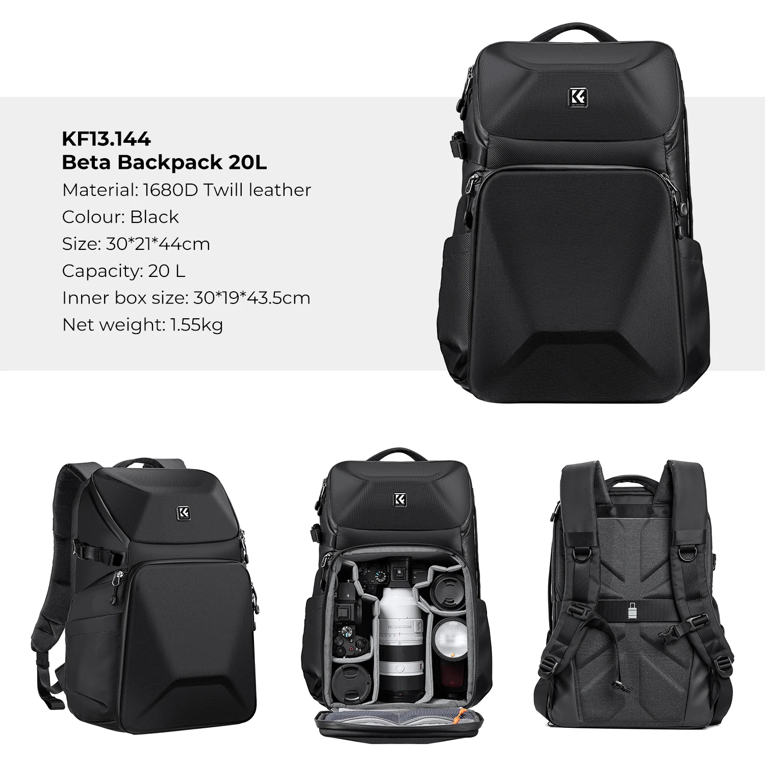 K&F CONCEPT Outdoor Sports Camera Backpack 20L Waterproof Front HardShell Camera Bag For DSLR Camera/15.6\