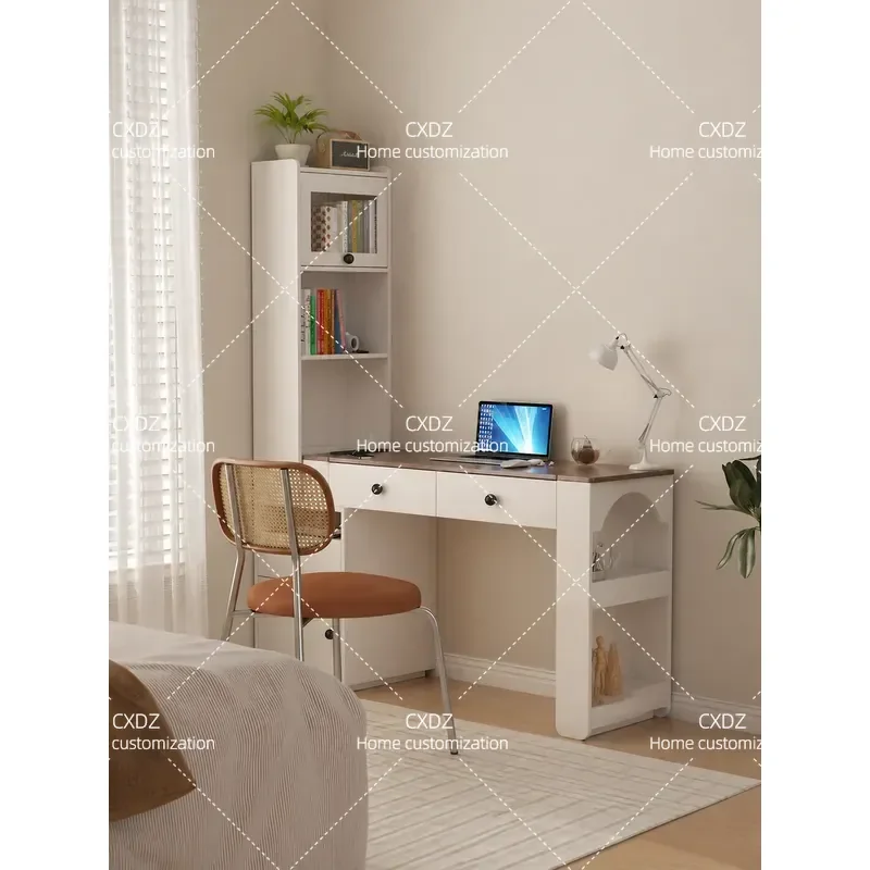Solid Wood Corner Desk with Bookcase L Shaped Telescopic Computer Table for Small Apartment Bedroom Study Home Office