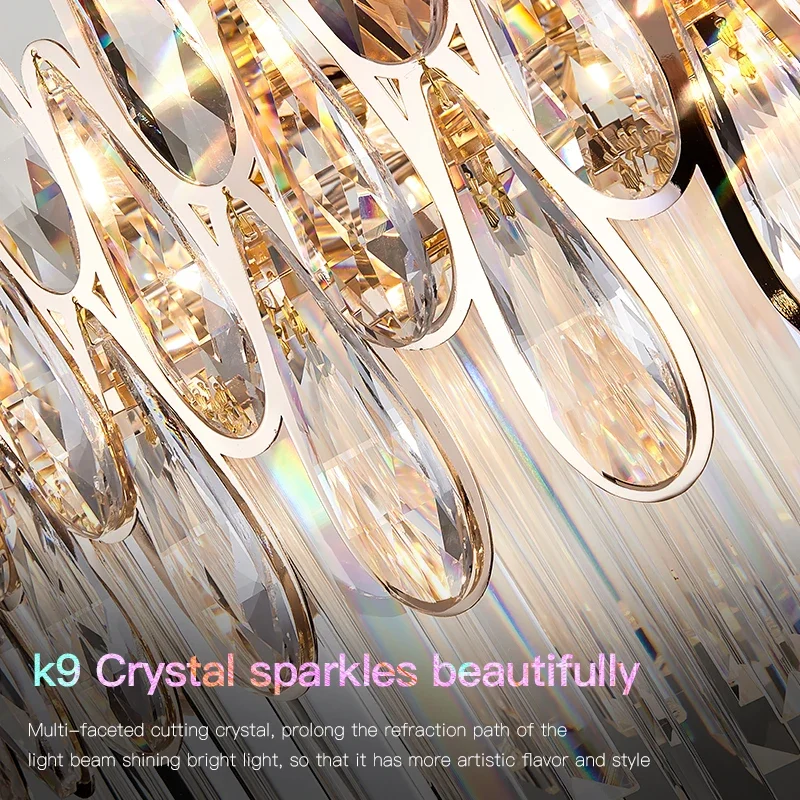 Duplex Building Living Room Chandelier Building Stairway Long Chandelier Villa Hollow Post Modern Light Luxury Crystal Lamp LED