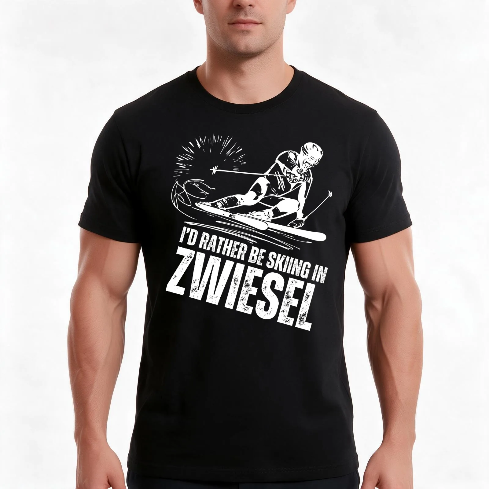 Rough Retro I'd Rather Be Skiing in Zwiesel Germany T-Shirt, Summer Casual Cotton Tee, Oversized Streetwear Tops, 100% Cotton