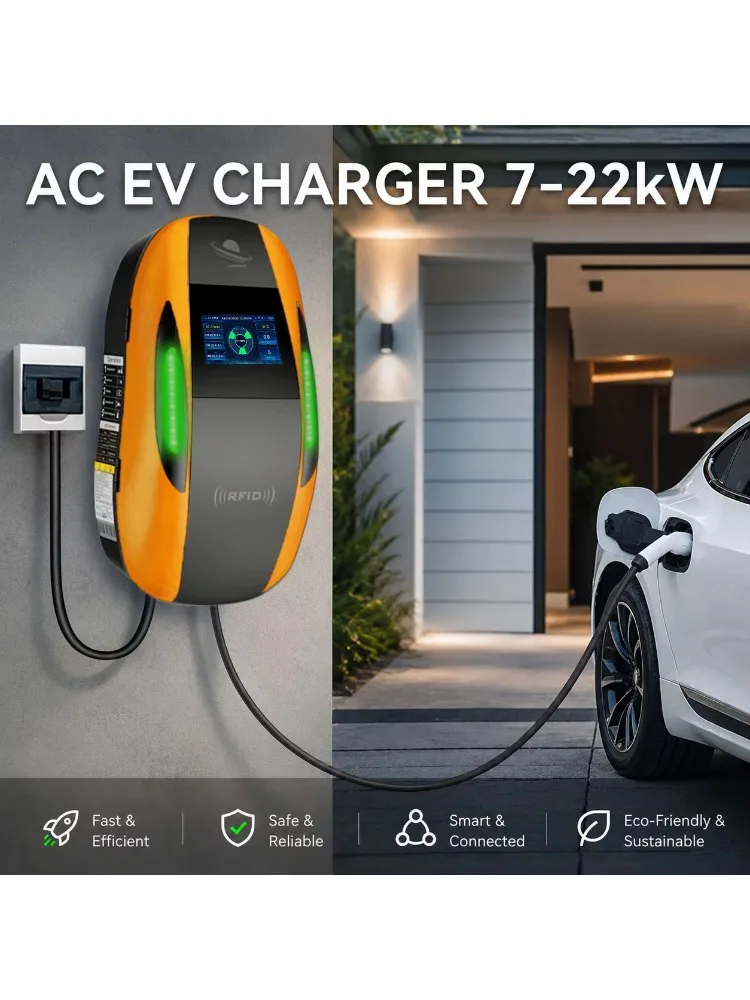 IP65 Waterproof AC EV Charger 7kW to 22kW Type 2 Charging Pile for Home and Commercial Use