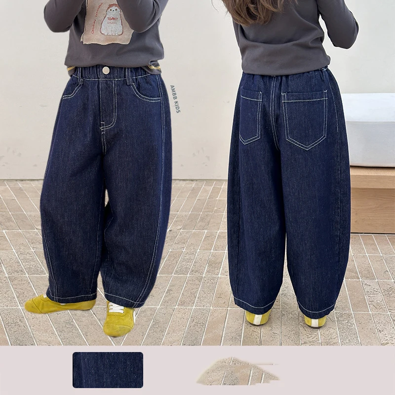 

Джинсы для маленьких девочек, новые зимние однотонные утепленные детские свободные джинсовые штаны для девочек, повседневные штаны с эластичной резинкой на талии для маленьких девочек