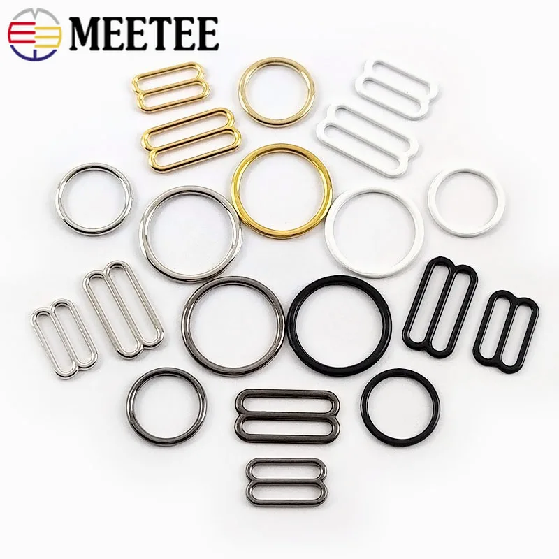 30Sets 6-20mm O Ring Adjustable Buckles for Underwear Bra Strap Connectors Clasp DIY Lingerie Tri-Glide Slider Metal Buckle