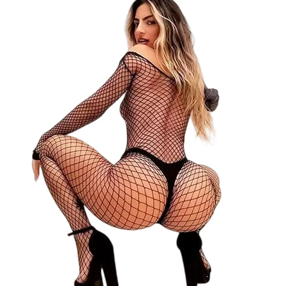 

Women Sexy Adult Fishnet Mesh Open Crotch Bodystockings Lingerie Catsuit Transparent Erotic Clothing See Through Bodysuits 18