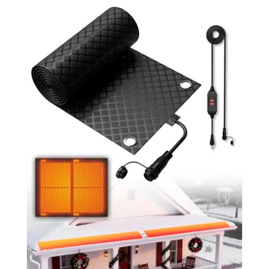 

Heated Snow Melting Mat Outdoor for Roofs 10" x 118" Heated Outdoor Mats Graphene 2.0 for Ice Dam Prevention and Snow Melts Sno