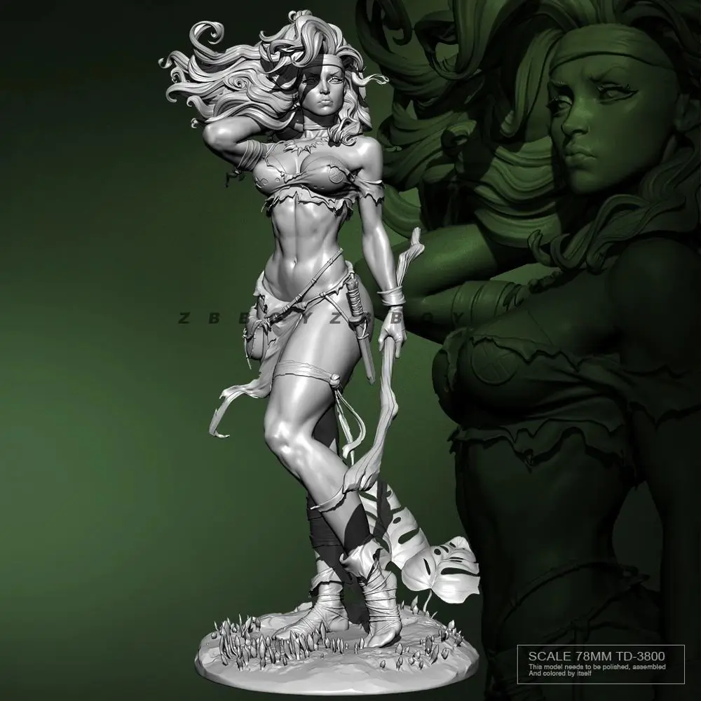 78mm Wasteland Female Hunter Resin Soldier Assembled Model DIY Coloring Figurines Miniatures Decoration Crafts